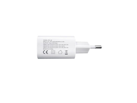 KLGO Charger Without Cable with USB-A Port and 2 USB-C Ports 45W Whites (PD-68)