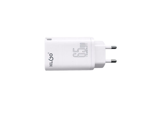 KLGO Φορτιστής Χωρίς Καλώδιο με Θύρα USB-A και 2 Θύρες USB-C 65W Power Delivery / Quick Charge 3.0 Λευκός (PD-71)