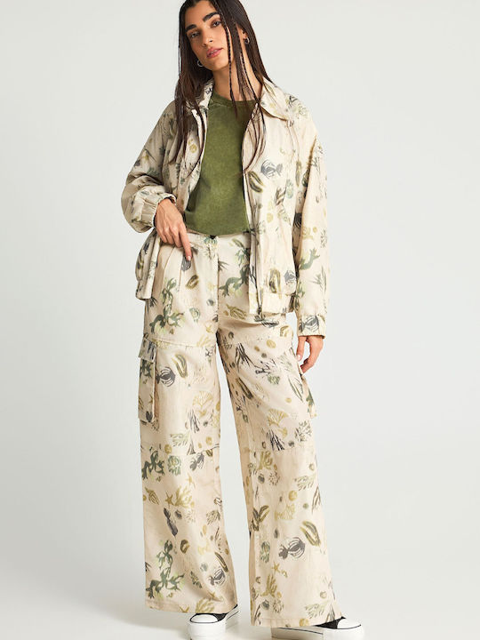 Women's Fabric Cargo Trousers Beige