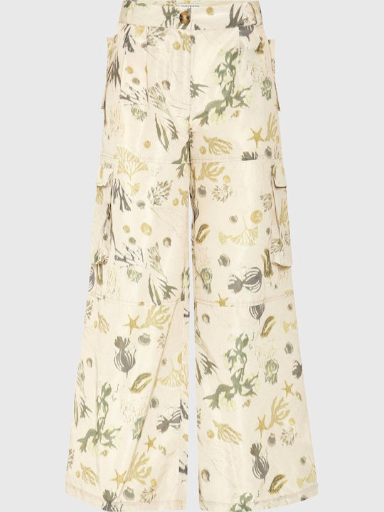Women's Fabric Cargo Trousers Beige