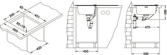 Alveus 1100015 Υποκαθήμενος Inox Μ86xΠ50cm Μαύρος