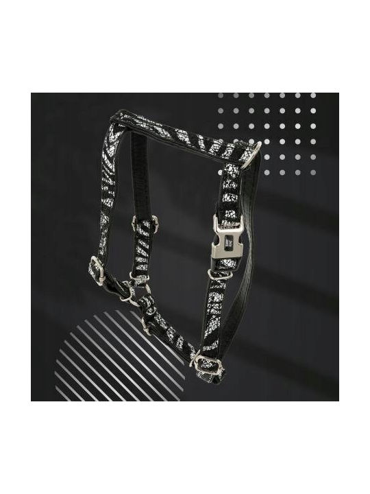 Dog Harness Equilibre Black Zebra Leather Nickel M 16mm/neck Circumference 30-50cm Chest Circumference 40-70cm