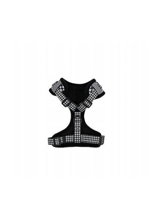 Set Harness Leash Dog Black White Houndstooth Pattern Polyester Size S Set Harness Leash Dog Black White Houndstooth Pattern Polyester Size S