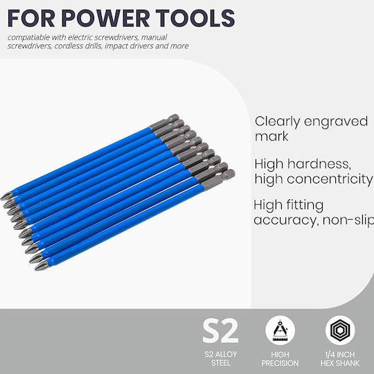 Magnetic Screwdriver Bits 1/4" 150mm Hex Drill Driver 10 Pieces Ouruisi