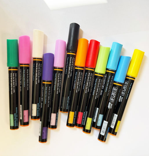 Acrylic Markers Multicolor 2mm Set 12 Pieces