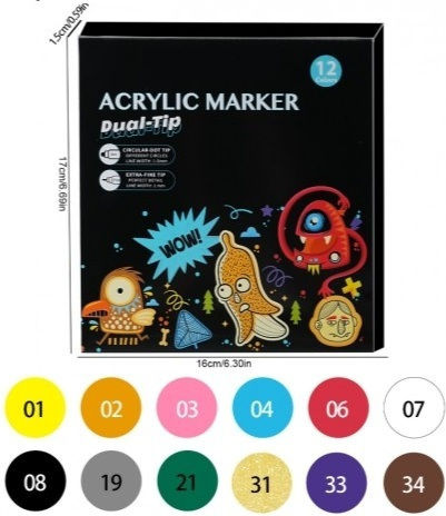 Markeri Acrilici Multicolora 1mm Set 12 Bucăți