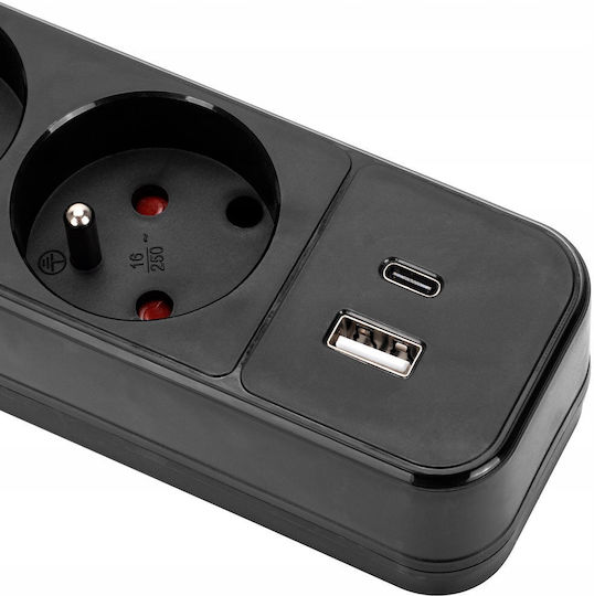 Montis Bandă de Alimentare cu 3 Prize cu USB-A și Cablu de 3m