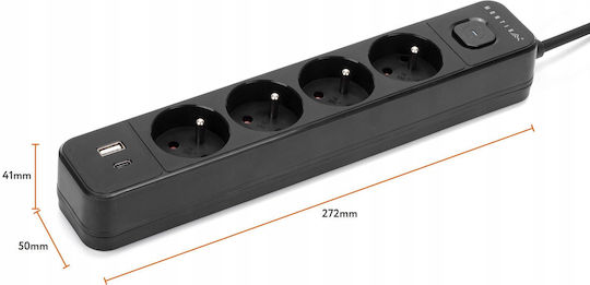Montis Steckdosenleiste 4 Steckdosen mit USB-A und Kabel 1,5 m