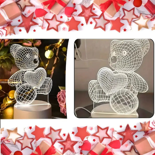 Lampă De Noptieră Led Rgb 3d Urs Inima Alimentată Cu Baterie Usb Lumină Alb Cald 22 X 11 X 8.5 Cm