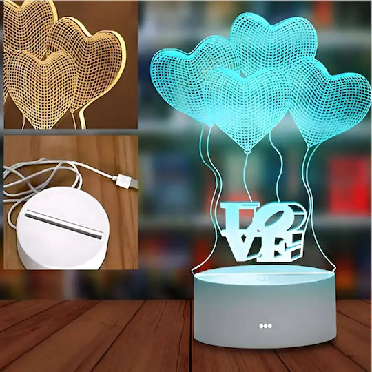 Led RGB 3D Herz Tischlampe Nachttisch Batteriebetrieb Usb Beleuchtung Weiß