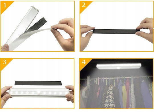 Lampă LED cu Senzor de Mișcare Amurg Lumină Rece Oprire Automată Montare Magnetică Adezivă Alimentată cu Baterii 19 x 3 x 1.5 cm