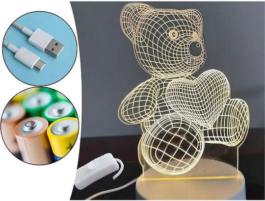 Lampă De Noptieră Led Rgb 3d Urs Inima Alimentată Cu Baterie Usb Lumină Alb Cald 22 X 11 X 8.5 Cm