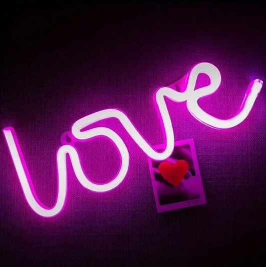 Lampă Decorativă Led Neon Dragoste Model Violet Lumină Alimentată Cu Baterie Cablu Usb 34.5 X 13 Cm