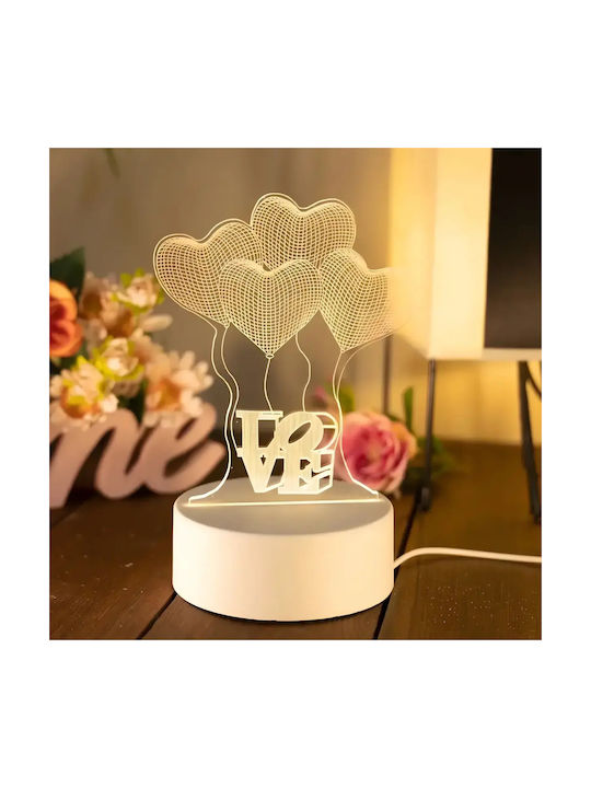 Lampă De Masă Led Rgb 3d Inima Albă Pentru Noptieră Alimentată Cu Baterie Usb 17 X 11.3 X 9.5 Cm