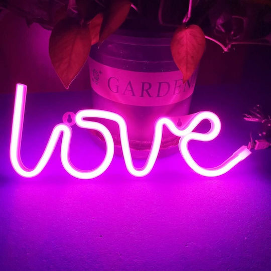 Lampă Decorativă Led Neon Dragoste Model Violet Lumină Alimentată Cu Baterie Cablu Usb 34.5 X 13 Cm