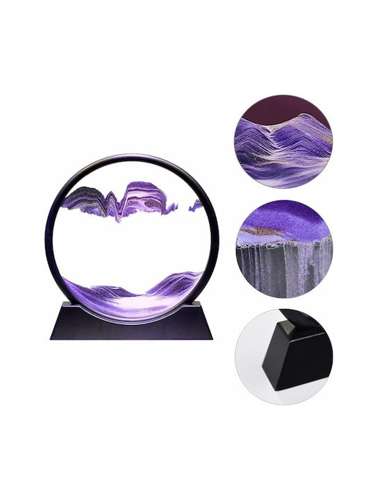 Ornament Decorativ 3D Pentru Masă Stil Clepsidră Cu Nisip Mobil Din Plastic Sticlă 18x19 Cm Mov