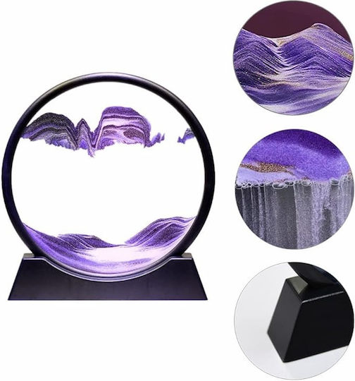 Ornament Decorativ 3D Pentru Masă Stil Clepsidră Cu Nisip Mobil Din Plastic Sticlă 18x19 Cm Mov