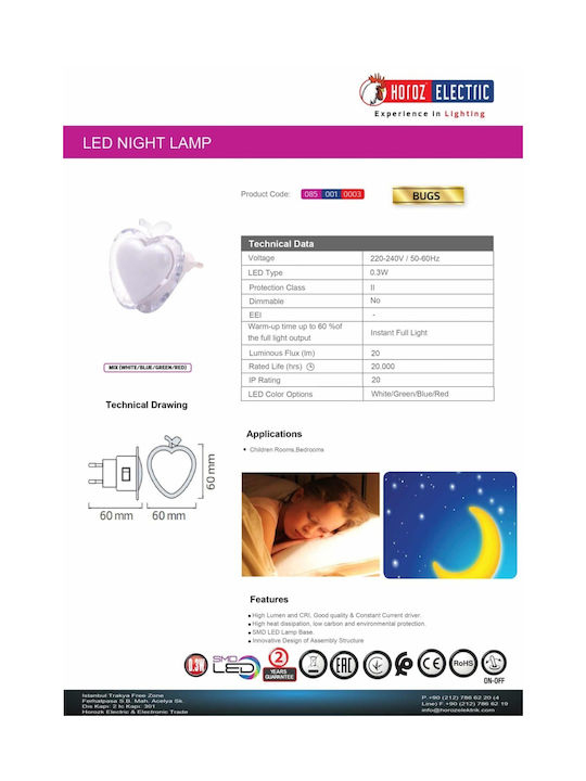 Bugs Night Light Switch 0.3w Z-tools Ext085-001-0003