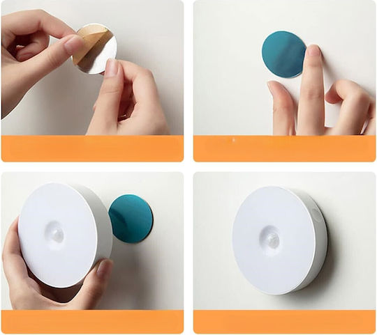 Led Wall Lamp Motion Sensor Magnetic Mount Usb Charging Rechargeable Battery Cool White Light Plastic 8.5 Cm Diameter White