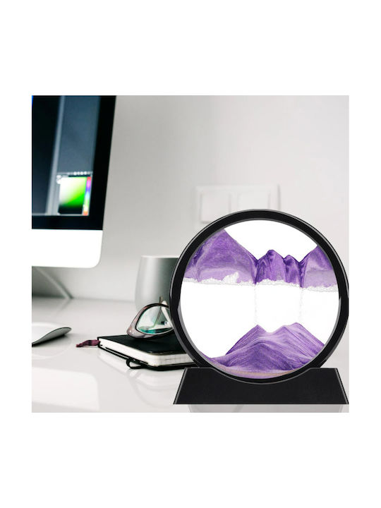 Ornament Decorativ 3D Pentru Masă Stil Clepsidră Cu Nisip Mobil Din Plastic Sticlă 18x19 Cm Mov