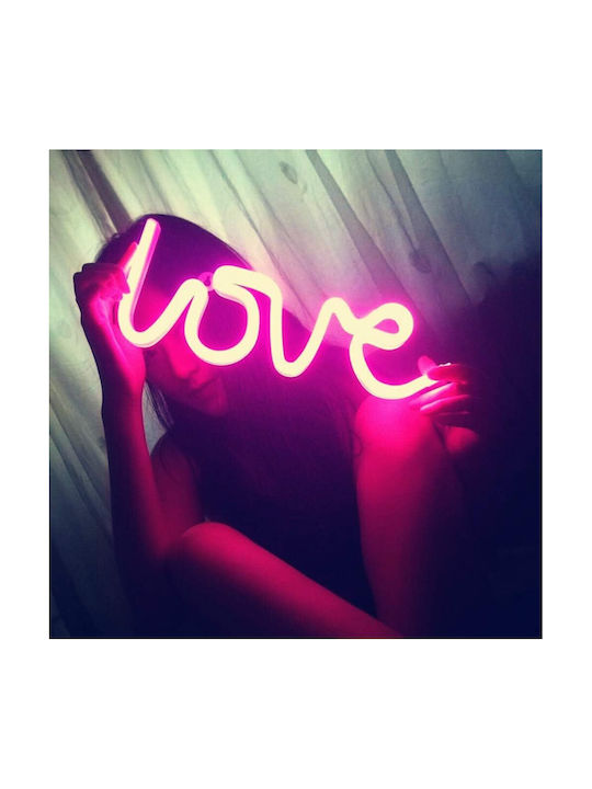 Led Decorative Lamp Neon Love Model Violet Light Battery Usb Cable Powered 34.5 X 13 Cm