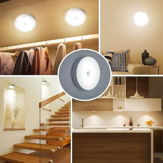 Led Wall Lamp Motion Sensor Magnetic Mount Usb Charging Rechargeable Battery Cool White Light Plastic 8.5 Cm Diameter White