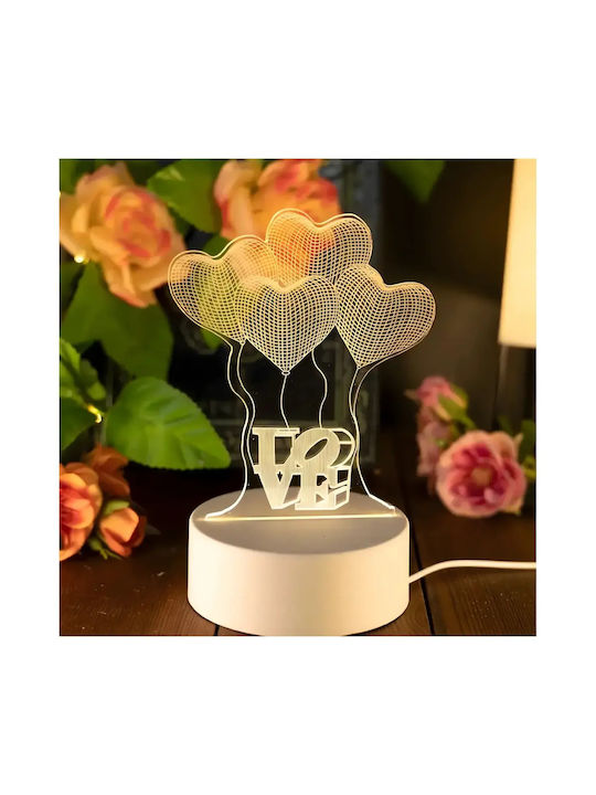 Lampă De Masă Led Rgb 3d Inima Albă Pentru Noptieră Alimentată Cu Baterie Usb 17 X 11.3 X 9.5 Cm