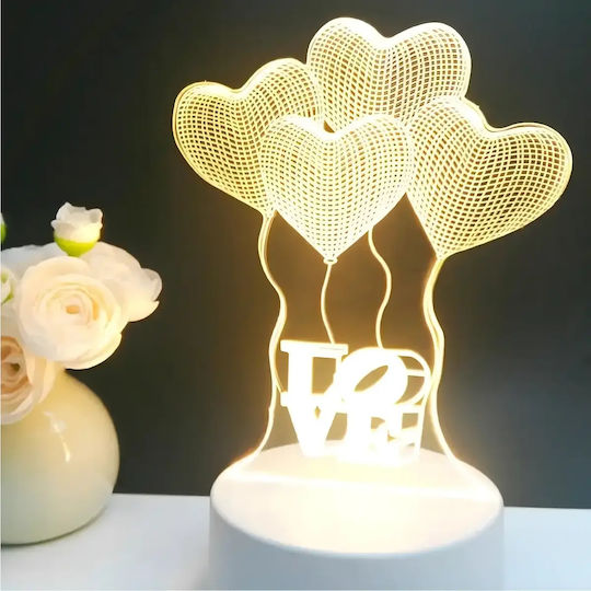 Led Rgb 3d Heart Table Lamp Nightstand Battery Usb Powered 17 X 11.3 X 9.5 Cm White