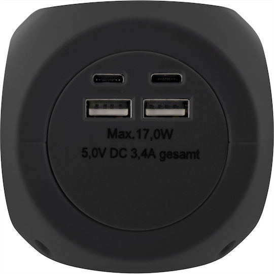 InLine PowerCube mit USB-A, 2 USB-C und 2m Kabel