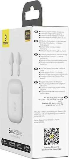 Baseus Bass BS2 Lite In Ear Безжични Слушалки с Устойчивост на Изпотяване и Калъф за Зареждане Бели