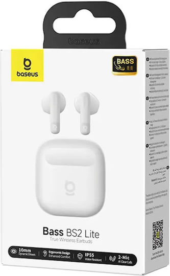 Baseus Bass BS2 Lite In Ear Безжични Слушалки с Устойчивост на Изпотяване и Калъф за Зареждане Бели