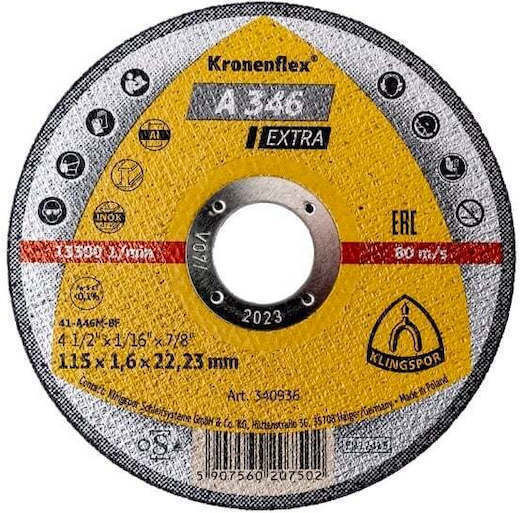 Disc De Tăiere Klingspor A 346 Extra Oțel Inoxidabil Metal 115 X 1.6 X 22.23 Mm Ext 340936