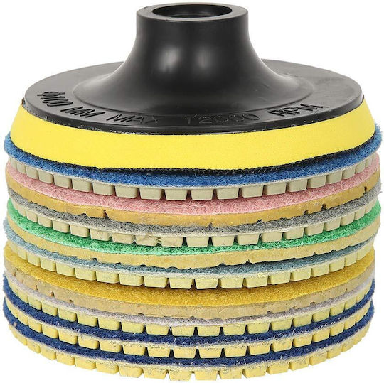 Set 7 Discuri Diamantate De Șlefuire Și Lustruire Mănuși Zola Granulații 50-3000 Diametru 100 Mm 12000 Rpm Adaptor Velcro Adaptor M12