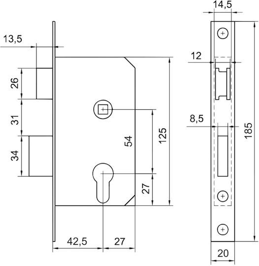Pachet Y 54 Încuietoare cu Cilindru Argintie Ext 8002