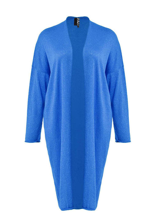 Long Women's Knitted Cardigan In Blue Color