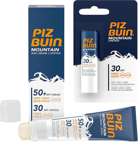 Piz Buin Mountain Sun Балсам за Устни Spf 30 49g + Слънцезащитен Крем Spf 50 + Червило