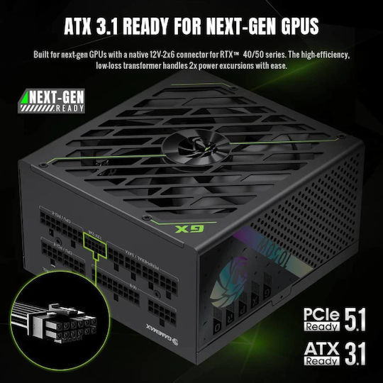 GameMax GX PRO 1050G 1050W Μαύρο Τροφοδοτικό Υπολογιστή Full Modular 80 Plus Gold