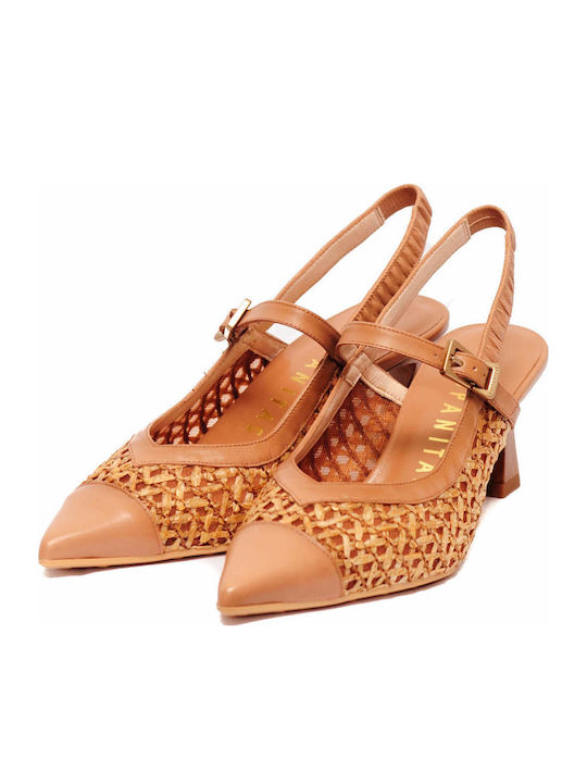 Leather Heels with Medium Heel Brown