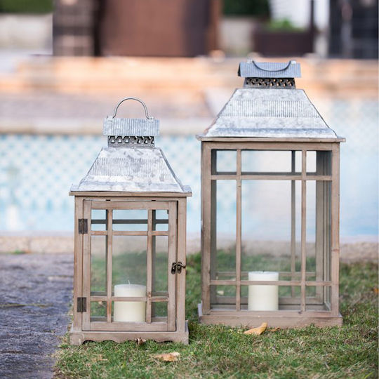 Artekko Set Wooden Tabletop Lanterns Brown 2 Pieces