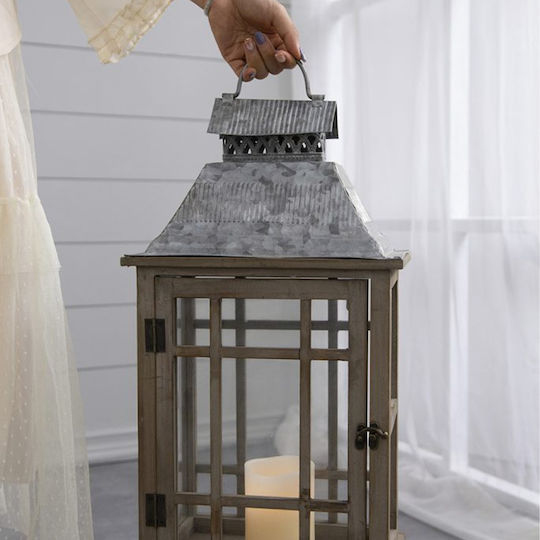 Artekko Set Wooden Tabletop Lanterns Brown 2 Pieces