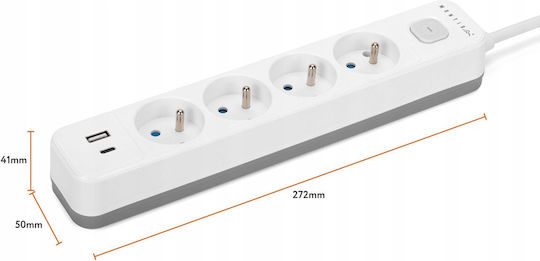 Montis Πολύπριζο 4 Θέσεων με USB-A και Καλώδιο 5m