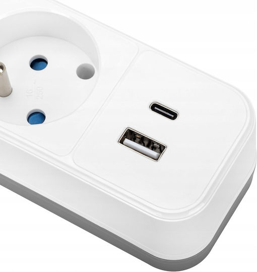 Montis Захранваща Лента 3 Гнезда с USB-A и Кабел 5m