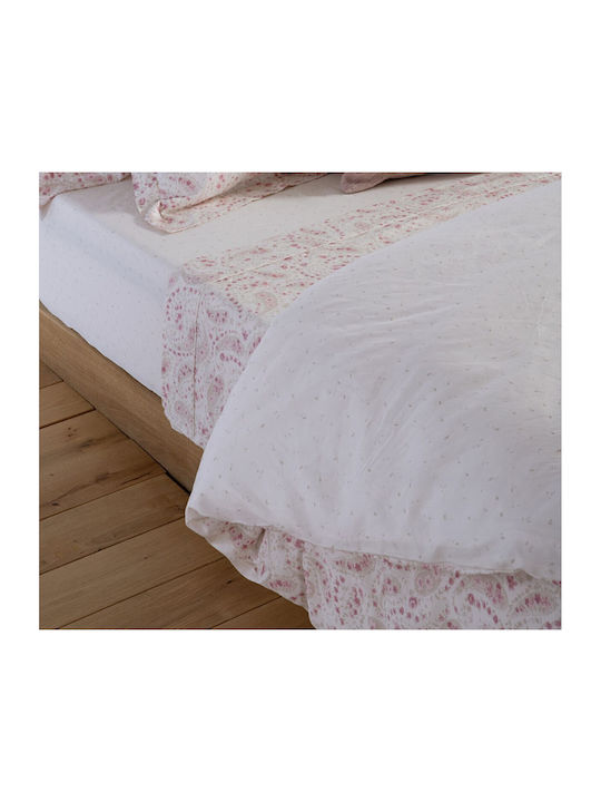Nef-Nef Homeware Cotton Satin Duvet Cover Set 240x230cm Double with 2 Pillowcases Mirelle Ecru/pink