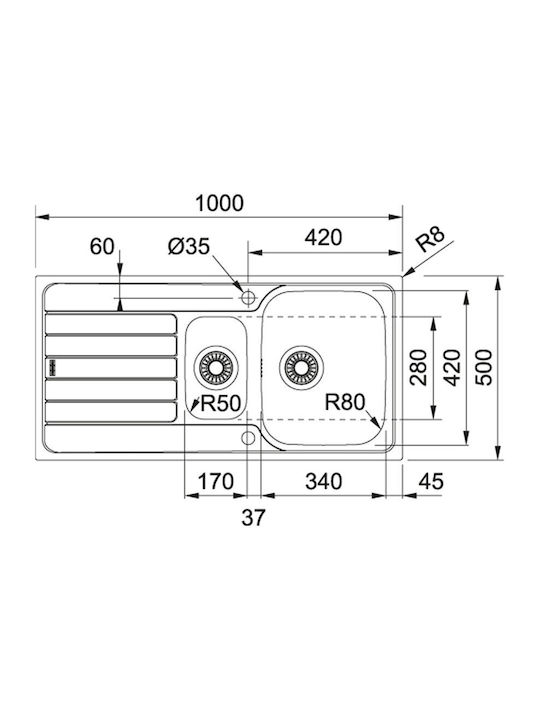 Franke Ένθετος Νεροχύτης Inox Μ100xΠ50cm Γκρι