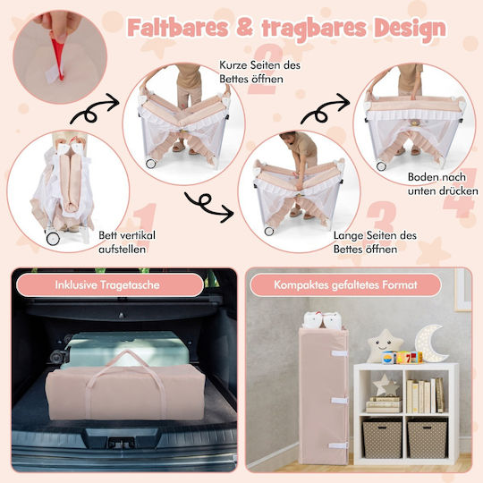 Costway Baby Crib Pink with Mattress 78x117cm