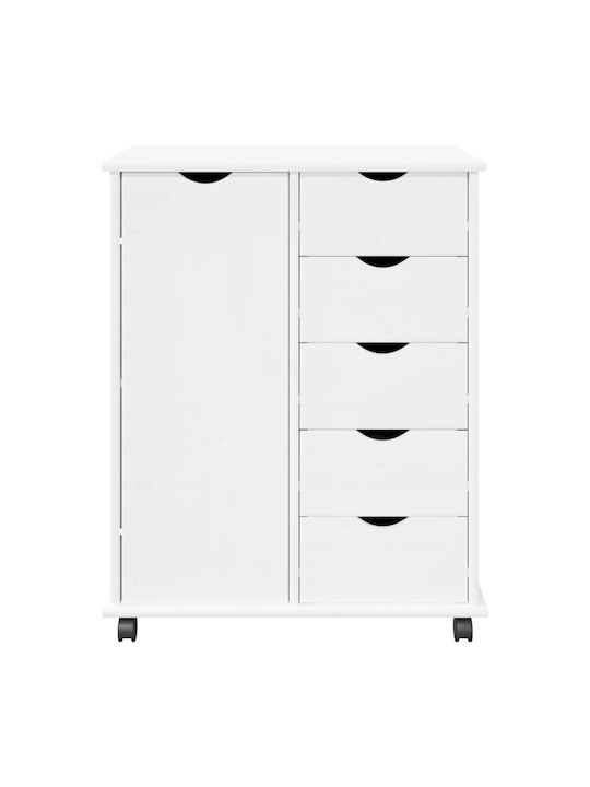 Kommode Schlafzimmer aus Massivholz mit 5 Schubladen Weiß 63.5x39x79cm