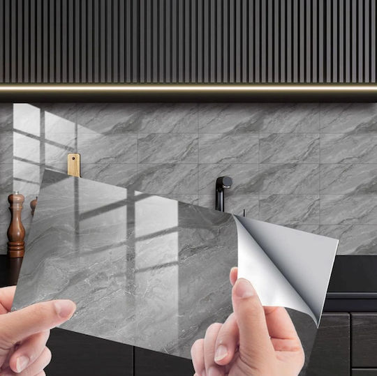 Set 16 Self-adhesive Tiles Marble Pattern Tile Imitation Sticker Waterproof 30x15 Cm Gray