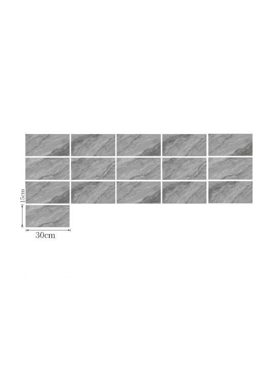Set 16 Self-adhesive Tiles Marble Pattern Tile Imitation Sticker Waterproof 30x15 Cm Gray