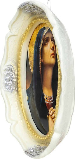 Икона За Стена Дева Мария От Смола 35 X 27см Бяла Ext 9914