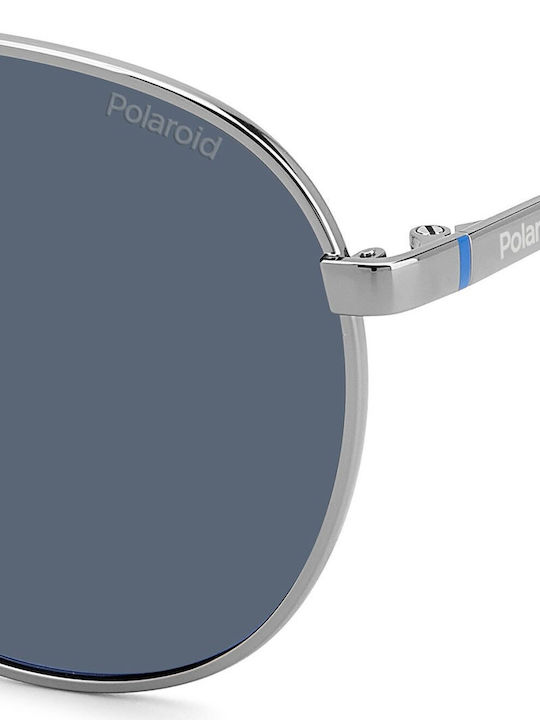 Polaroid Unisex Sunglasses with Silver Metal Frame and Blue Polarized Lens PLD4142/G/S/X 6LB/C3